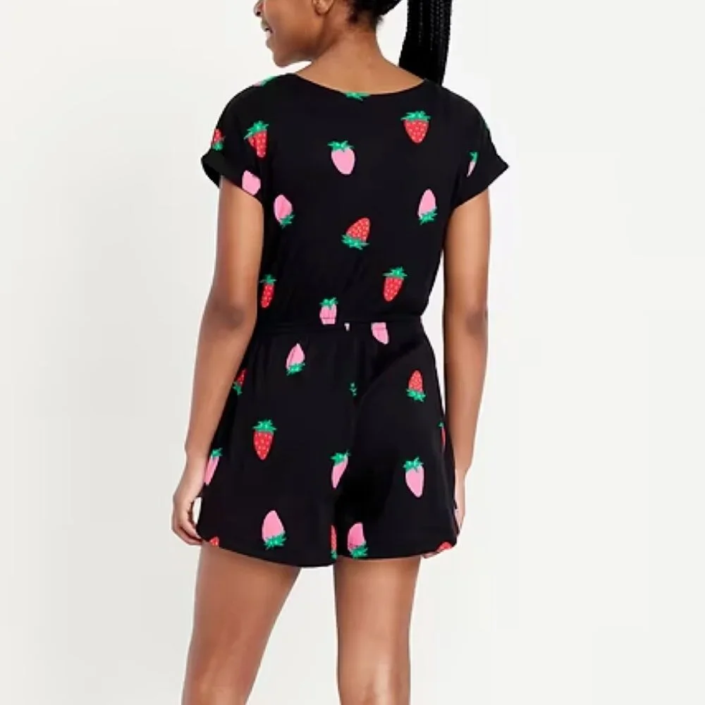 Old Navy Printed Short-Sleeve Button-Front Strawberry Print Romper for Girls